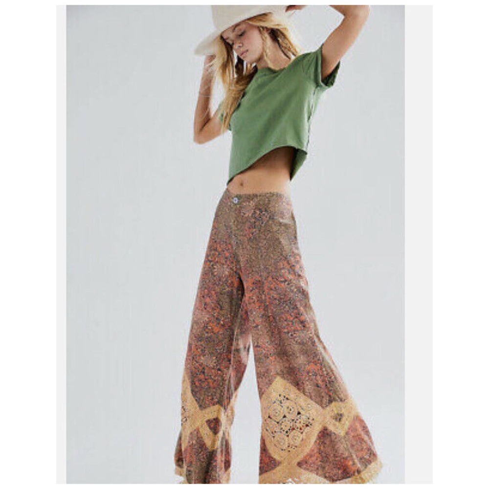 Free People Sweet Surrender Boho Billowy Wide Legged Flare Pants Size 8 $248